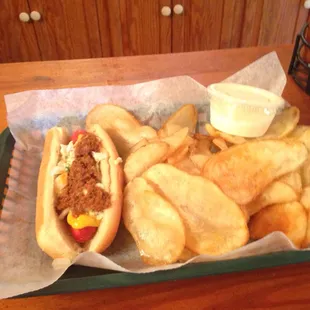 Hot dog and homemade chips