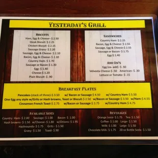 The breakfast menu