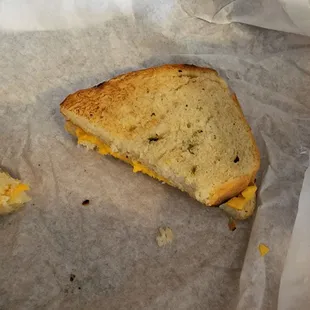 Grilled cheese on jalapeno bread.  Cheese isn't really grilled.