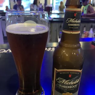 a beer and a glass