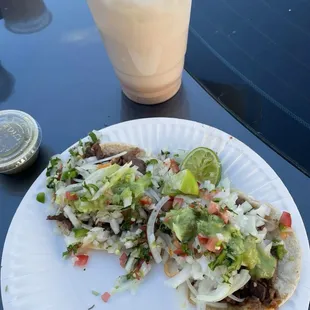 Beef tacos and horchata