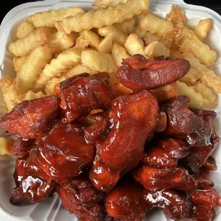Rib tips and French fries.