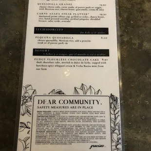 October 2021 menu back side