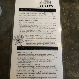 October 2021 menu front side