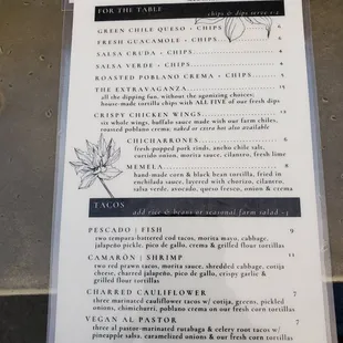menu