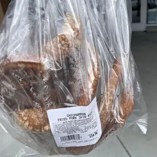 Fresh chicharrón...so hot, the bag is left open.