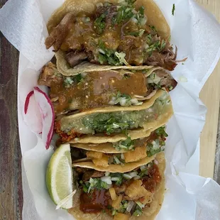 Tacos a la cart: carnitas, chorizo and al pastor