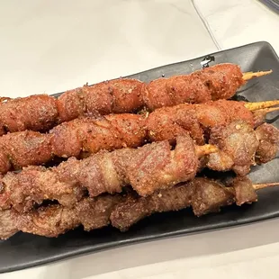 Lamb skewers and crispy sausage are good