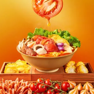 a bowl of food with chopsticks