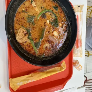 Spicy soup with meat and veggies