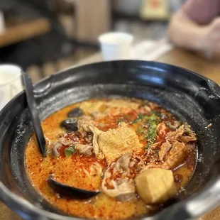 a bowl of soup on a table