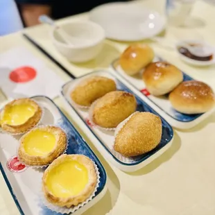 Egg tarts, deep sticky fried pork dumplings &amp; roasted pork bun