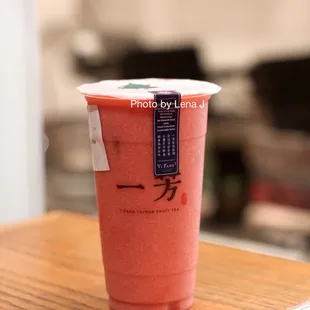 Strawberry Fruit Tea ($6.75) - Yifang mountain tea with strawberries and oranges and apple slices, slightly sweetened