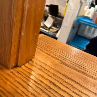 a close up of a wooden table