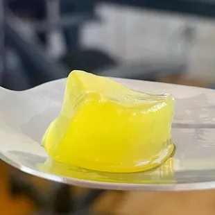 Mochi Jelly Cake on a spoon