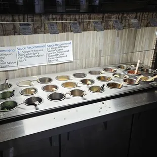 Sauce bar - more goodies on shelf above