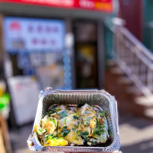 Shrimp Cheung Fun with egg &amp; cilantro