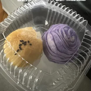 One red bean egg yolk shortcake I didn&apos;t want to get but the lady rang it up. The Taro shortcake was highly recommended.