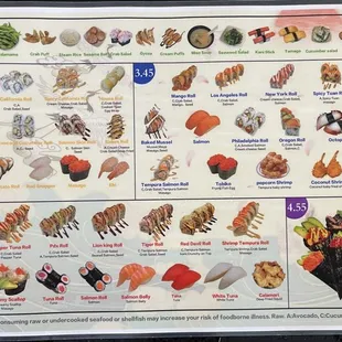 menu, sushi and sashimi