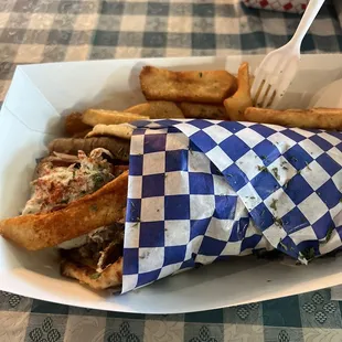 a plate of food with a fork in it
