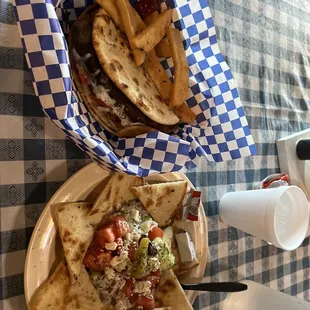 Greek Burger and Greek Salad