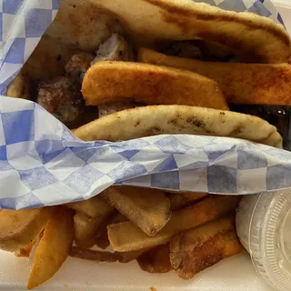 Pork Souvlaki in Pita W/ Steak Fries