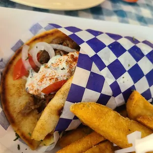 Gyro, fries on side