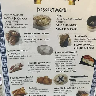Dessert menu