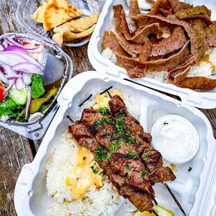 Yia Yias Salad, Gyro Platter w/Lamb, Souvlaki Platter w/Steak
