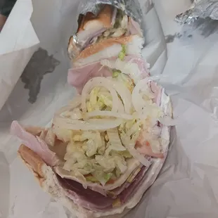 Italian cold cut sub, opened up