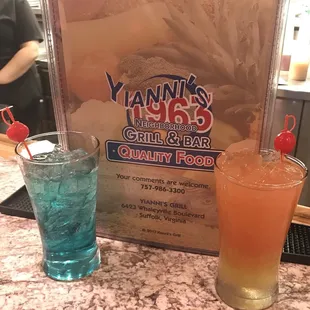 two drinks on the counter