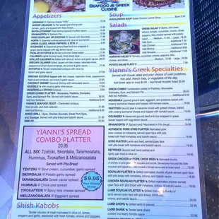 2023 menu, Yiannis Seafood &amp; Greek Cuisine, Tarpon Springs