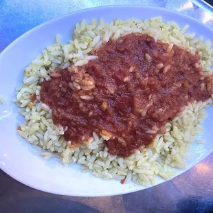 Side of rice Pilaf topped w marinara, Yiannis Seafood &amp; Greek Cuisine, Tarpon Springs