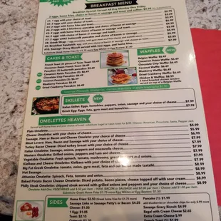Menu for Breakfast
