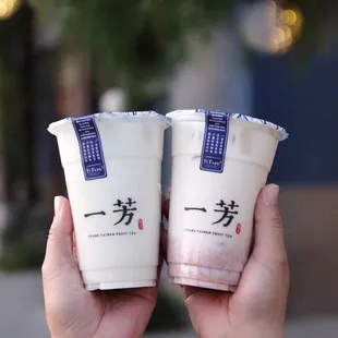 Sugar cane latte and fresh taro latte