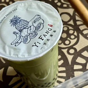 Iced matcha latte with pearl boba - Medium