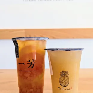 Peach Grapefruit Green Tea &amp; Lychee Tea w/Sago