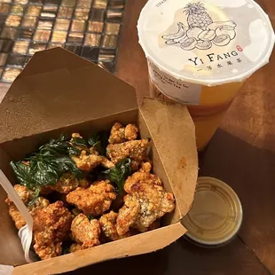 Popcorn Chicken, Yifang Fruit Tea Large