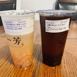 Earl Grey Black Tea, Cheese Milk Foam Peach Fruit Tea