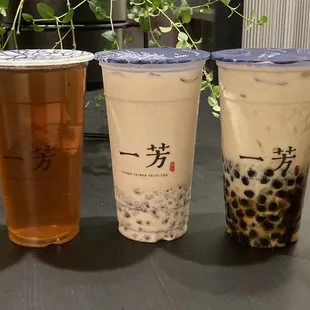 Plain tea, Sweet Red Bean Sago Latte, Brown Sugar Pearl with Milk