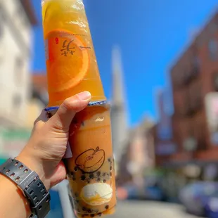 Grapefruit Lemon green tea X Black Tea Ice Cream Float w/ Boba 8/2021