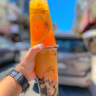 Grapefruit Lemon Green Tea X Peach Fruit Tea w/Boba 6/2021