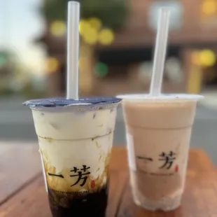 Brown Sugar Pearl Black Tea Latte &amp; Sweet Taro Sago  It was okay not my favorite