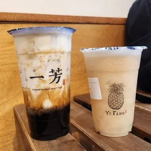 Brown sugar latte, lychee aloe sago