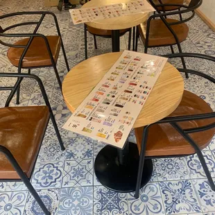 Seating and menus