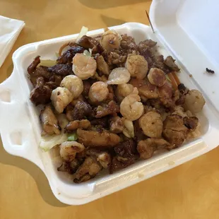 a take out container of food