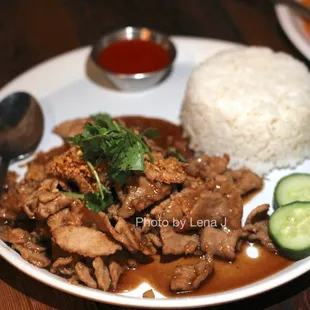 Stir Fried Garlic Pepper Pork ($16) - stir fried garlic pepper pork. Sauce is very sweet; pork is a bit dry.