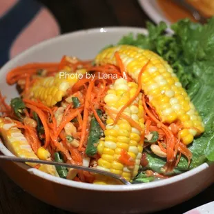 Sweet Corn Salad ($15) - Carrots, tomatoes, peanuts, green beans, garlic, chili lime juice. Great!