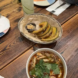 Fried Pumpkin Plate and Tom Yum Soup