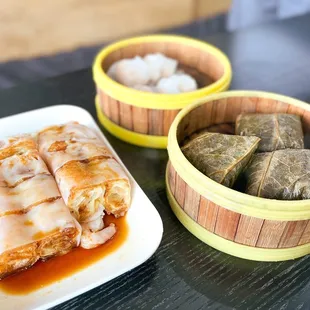 Dough Stick Rice Noodle Roll, Stuffed Sticky Rice in Lotus Leaf, Haw Gow/Shrimp Dumplings